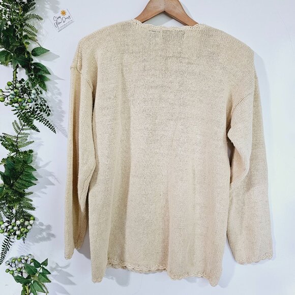 Vintage Cardini Beige Embroidered Sweater M 55% Ramie 45% Cotton《884》J - Picture 7 of 7